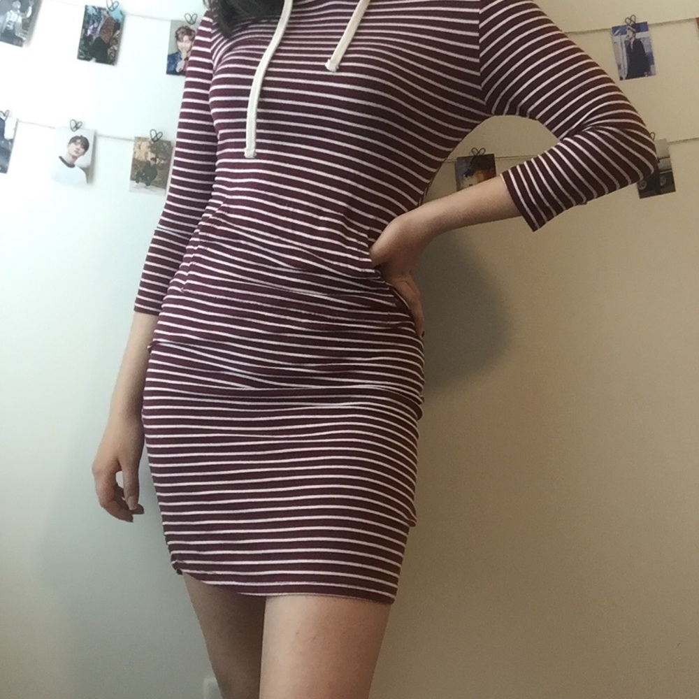 Burgundy and White Sports Mini Hoodie Dress